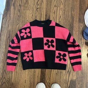 Zara Floral Checkered Sweater - Pink and Black